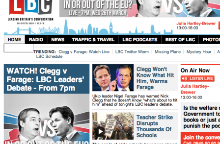 Sky News and LBC team up for Nick Clegg-Nigel Farage EU debate tonight